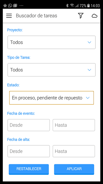 Interfaz app KRAMA GOT Buscador de tareas