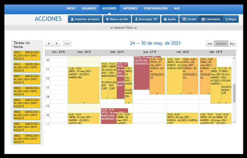 KRAMA GOT Interfaz Control horario de tareas de trabajo