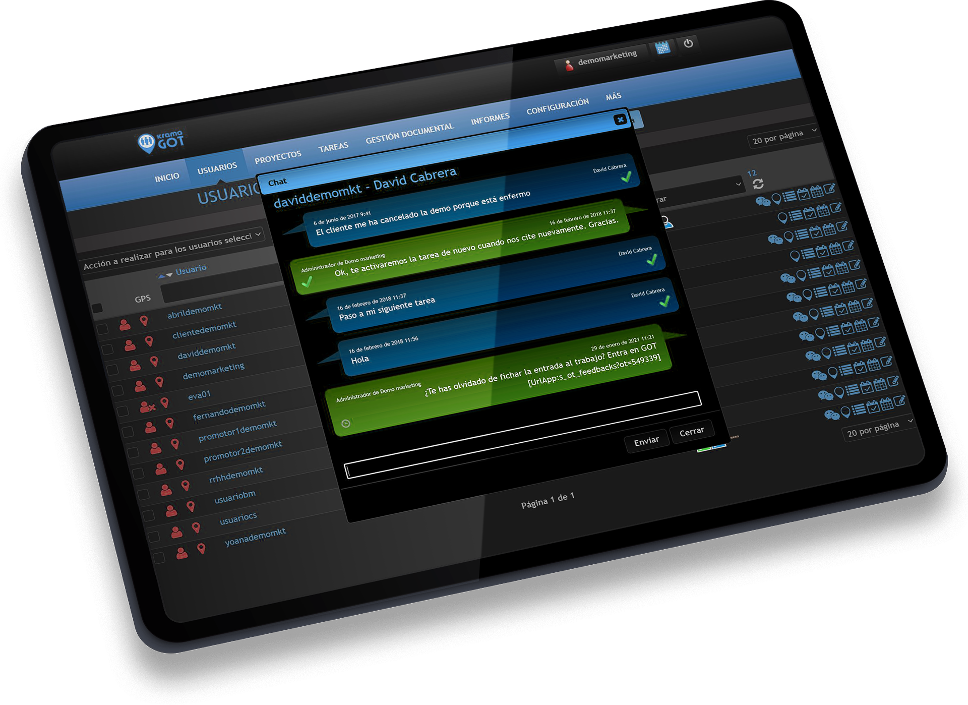 Chat de usuarios en la aplicación Krama Got
