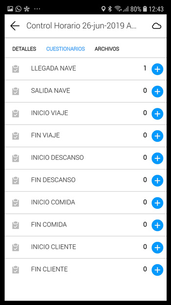 App KRAMA GOT Interfaz Control horario de tareas de trabajo